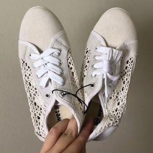 Wet Seal Cream Crochet Sneakers